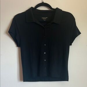 American Eagle Outfitters Black Polo Crop Button Down Shirt